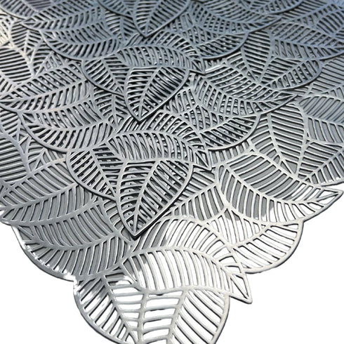 Metallic Grey Leaf Pattern Placemat (Set of 6)