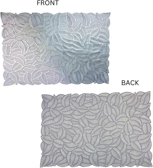 Metallic Grey Leaf Pattern Placemat (Set of 6)