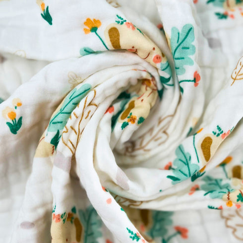 Manta de bebé 100 % algodón - Elefante con flores - 109 x 109 cm