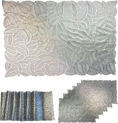 Metallic Grey Leaf Pattern Placemat (Set of 6)