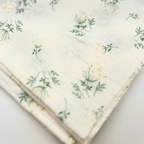 Diseño de flores verdes tranquilas | Manta para bebé 100 % algodón | 99 x 99 cm