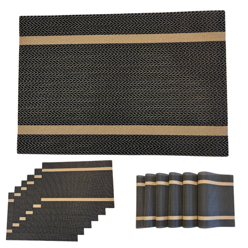 Black Pattern with Gold Stripes Placemats - (Set of 6)