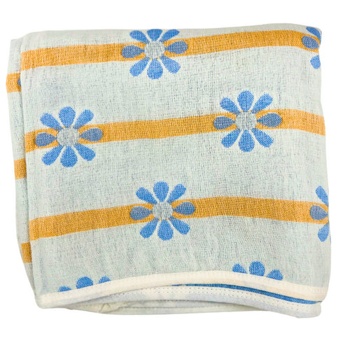 Manta de bebé azul y blanca con margaritas | 100 % algodón | 6 capas | 89 x 100 cm