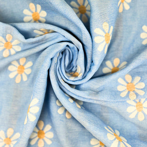 Manta de bebé azul y blanca con margaritas | 100 % algodón | 6 capas | 89 x 100 cm