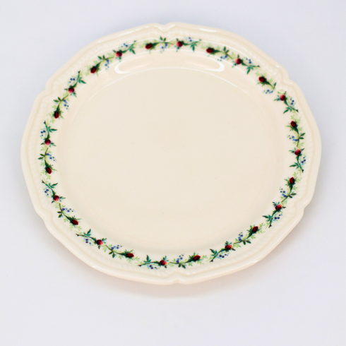 8" White Plate with Rose and Leaf Pattern