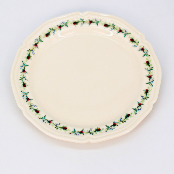 8" White Plate with Rose and Leaf Pattern