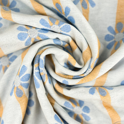 Manta de bebé azul y blanca con margaritas | 100 % algodón | 6 capas | 89 x 100 cm