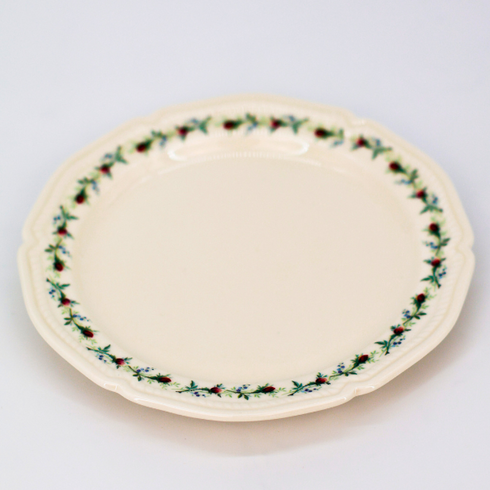 8" White Plate with Rose and Leaf Pattern