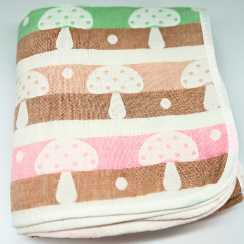 Manta para bebé Boucle Home 100 % algodón de 6 capas, doble cara con estampado de hongos, 89 x 100 cm