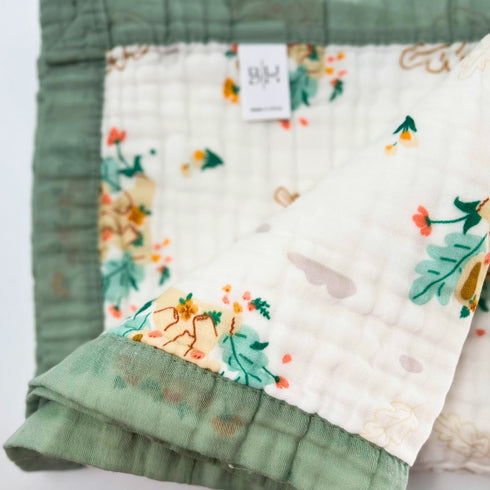 Manta de bebé 100 % algodón - Elefante con flores - 109 x 109 cm