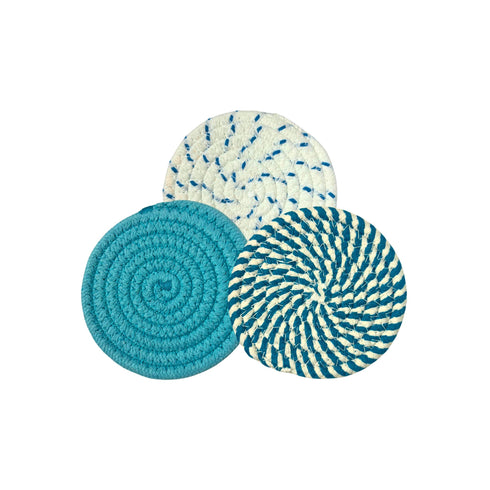 Rope Coasters Blue and White 4.3" Round
