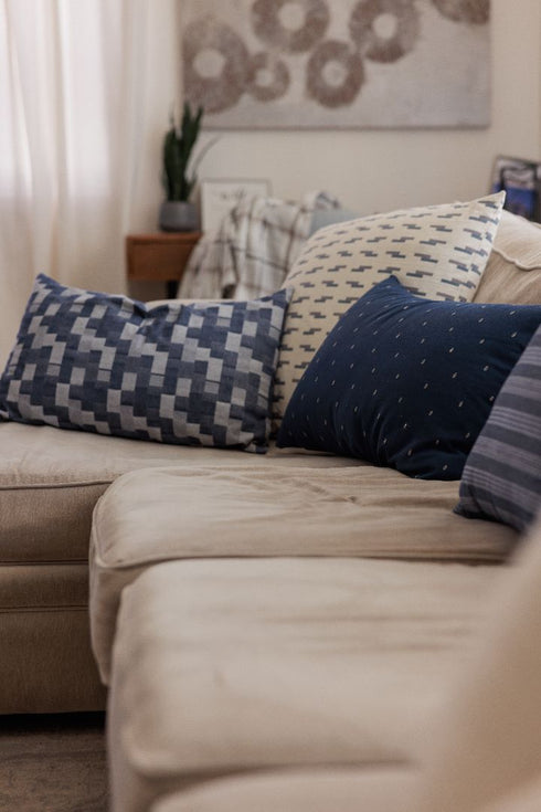 Navy Feather Tinsel Throw Pillow 16" X 24"