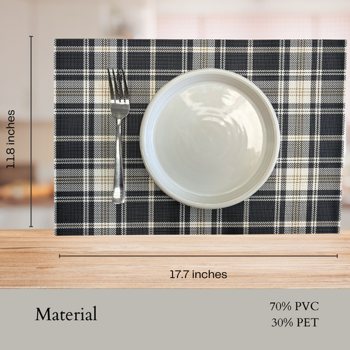 White and Black Plaid Placemats - (Set of 6)