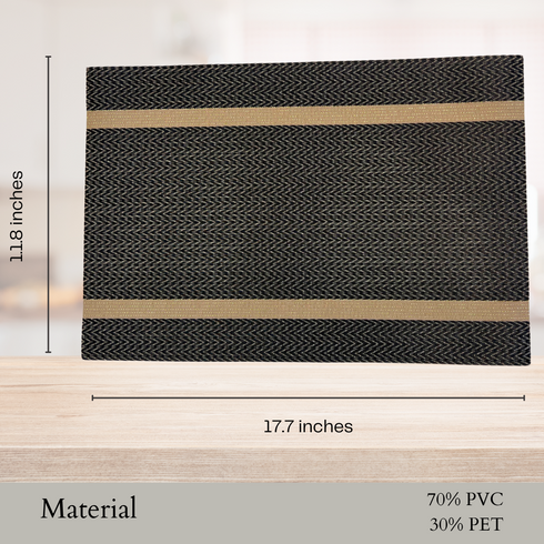 Black Pattern with Gold Stripes Placemats - (Set of 6)