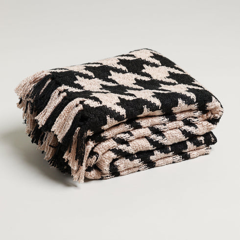 CHUNKY BIG HOUNDSTOOTH THROW BLANKET - Boucle Home