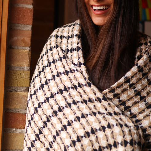 Diamond Jacquard Throw Blankets - 100% Cotton, 56" x 69" + 3.5" Tassels