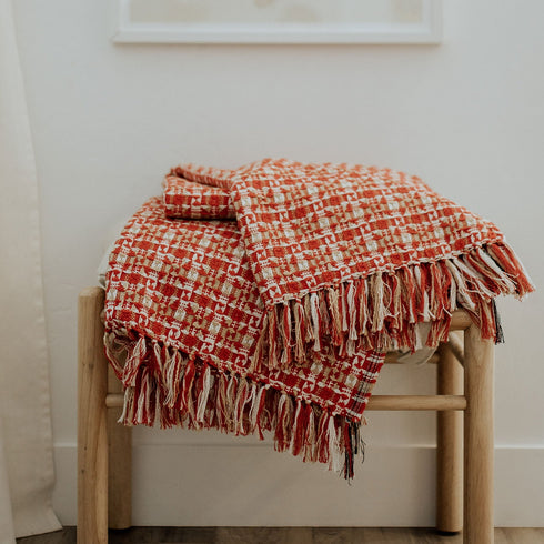 Diamond Jacquard Throw Blankets - 100% Cotton, 56" x 69" + 3.5" Tassels