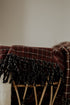 Maroon Wool Throw Blanket with Subtle Stripes 53" X 64" +3.5" TWISTED TASSELS