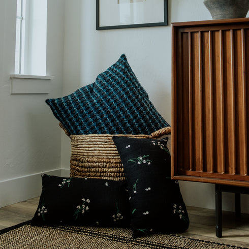 Embroidered Floral Throw Pillow 24" X 24"