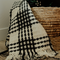 Elegant Cream and Black Plaid Throw - 45% Wool, 55% Polyester