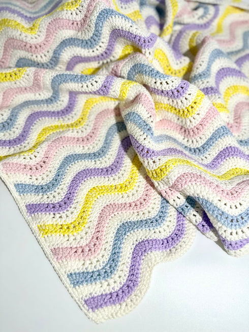 Manta de crochet para bebés y niños, patrón de ondas, mezcla de lana peinada y algodón