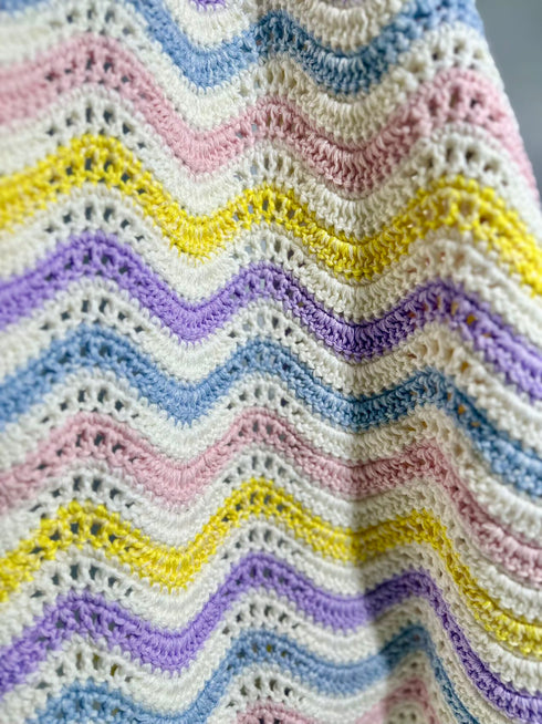 Manta de crochet para bebés y niños, patrón de ondas, mezcla de lana peinada y algodón