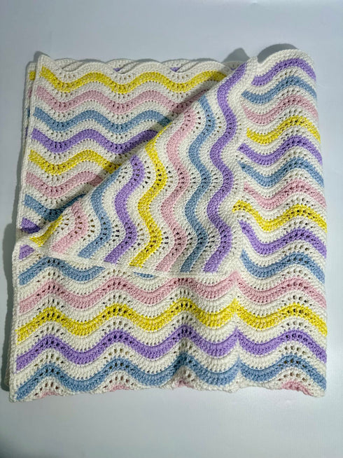 Manta de crochet para bebés y niños, patrón de ondas, mezcla de lana peinada y algodón