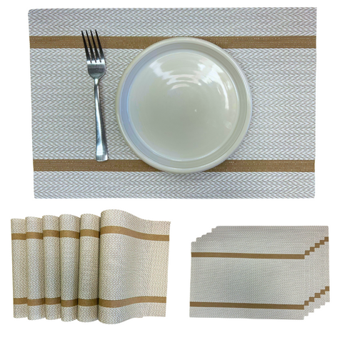 White with Gold Stripe Placemats (Set of 6)