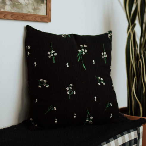 Embroidered Floral Throw Pillow