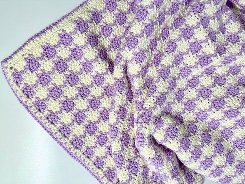 Mantas de crochet para bebés y niños, mezcla de lana peinada con algodón, hechas a mano, patrón de cuadros