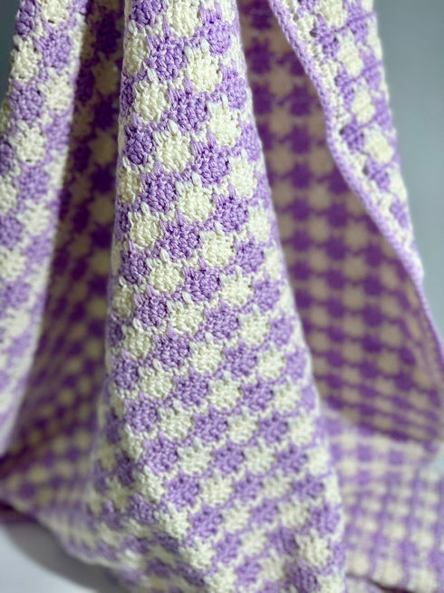 Mantas de crochet para bebés y niños, mezcla de lana peinada con algodón, hechas a mano, patrón de cuadros