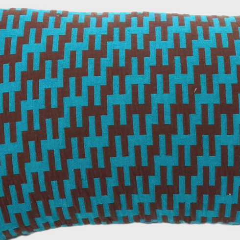 Blue and Brown Geometric Pattern Throw Pillow 12"x20"