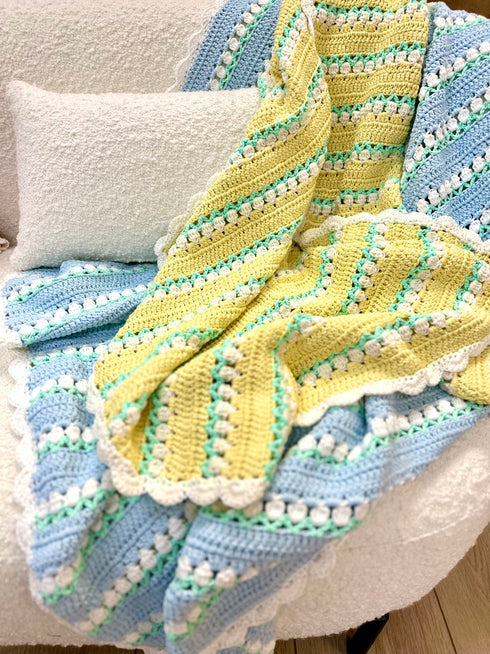 Manta de crochet para bebés y niños, diseño de tulipán, mezcla de algodón y lana, tamaño 40" x 40"