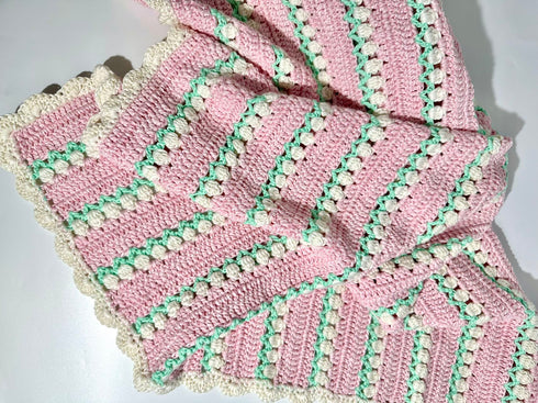 Manta de crochet para bebés y niños, diseño de tulipán, mezcla de algodón y lana, tamaño 40" x 40"