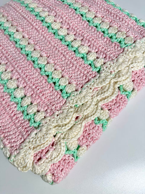 Manta de crochet para bebés y niños, diseño de tulipán, mezcla de algodón y lana, tamaño 40" x 40"