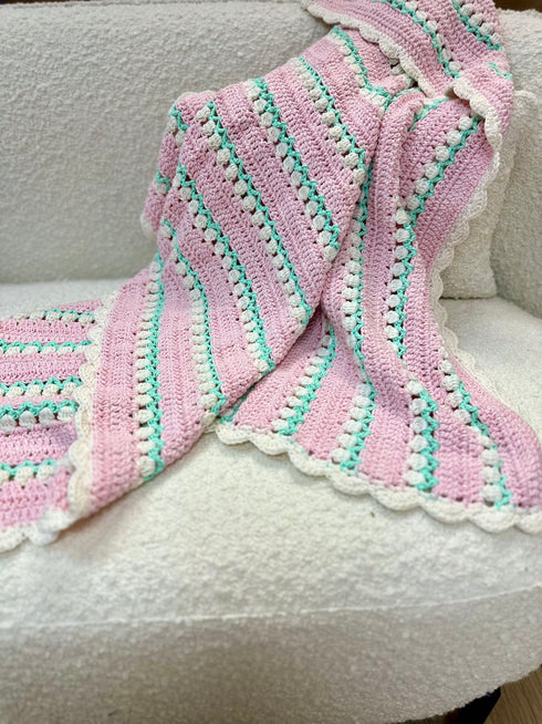 Manta de crochet para bebés y niños, diseño de tulipán, mezcla de algodón y lana, tamaño 40" x 40"