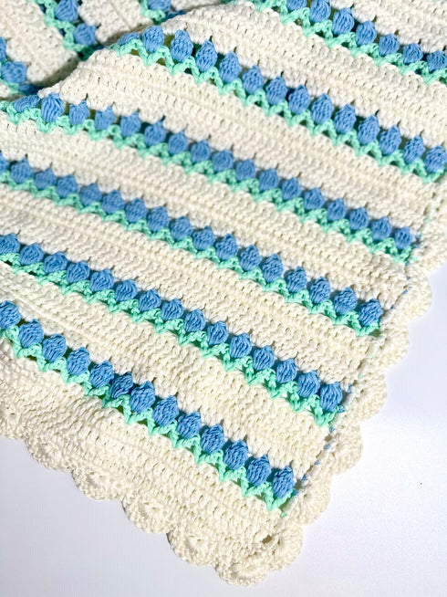Manta de crochet para bebés y niños, diseño de tulipán, mezcla de algodón y lana, tamaño 40" x 40"
