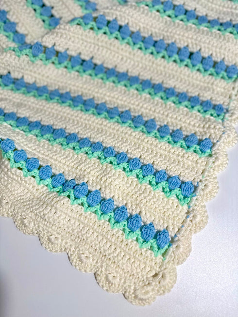 Manta de crochet para bebés y niños, diseño de tulipán, mezcla de algodón y lana, tamaño 40" x 40"