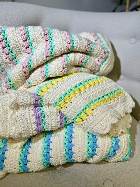 Manta de crochet para bebés y niños, diseño de tulipán, mezcla de algodón y lana, tamaño 40" x 40"