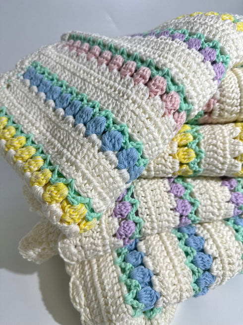 Manta de crochet para bebés y niños, diseño de tulipán, mezcla de algodón y lana, tamaño 40" x 40"