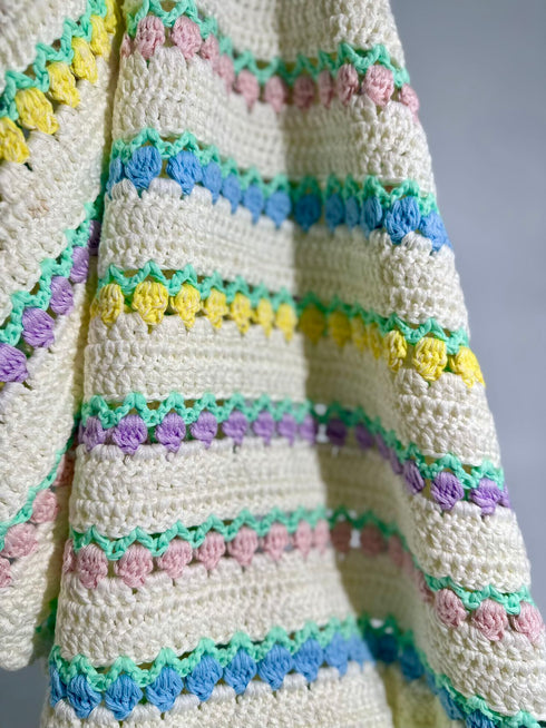 Manta de crochet para bebés y niños, diseño de tulipán, mezcla de algodón y lana, tamaño 40" x 40"