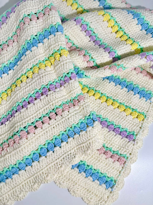 Manta de crochet para bebés y niños, diseño de tulipán, mezcla de algodón y lana, tamaño 40" x 40"