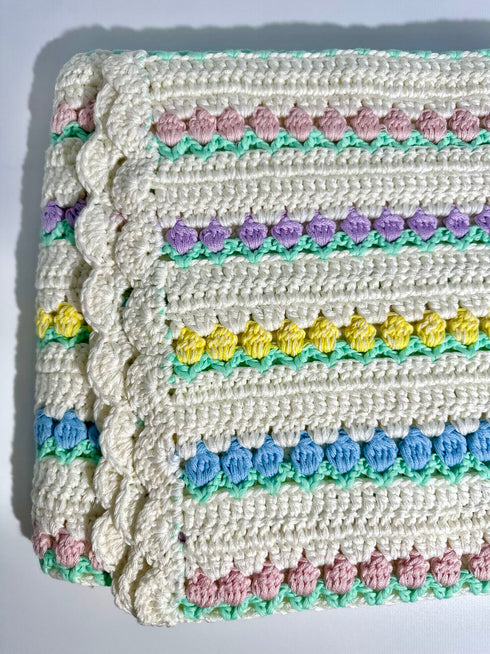Manta de crochet para bebés y niños, diseño de tulipán, mezcla de algodón y lana, tamaño 40" x 40"