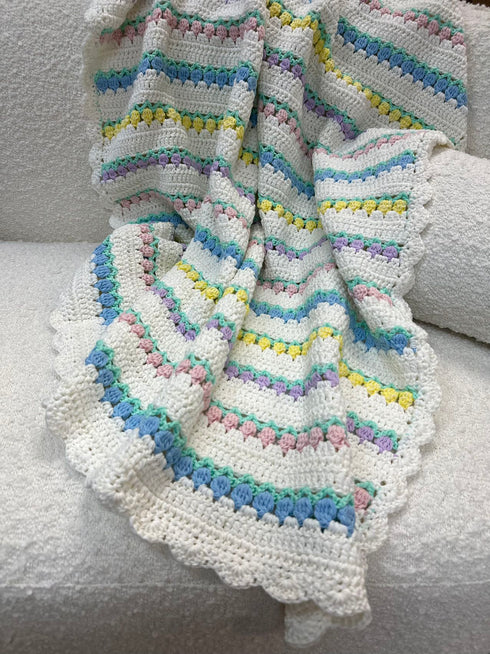 Manta de crochet para bebés y niños, diseño de tulipán, mezcla de algodón y lana, tamaño 40" x 40"