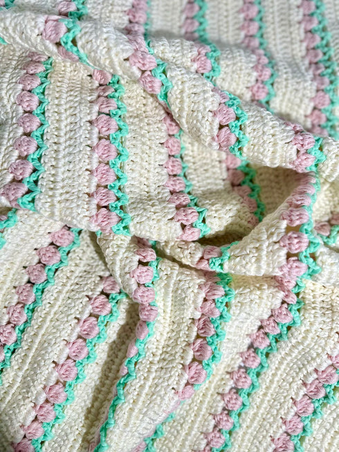 Manta de crochet para bebés y niños, diseño de tulipán, mezcla de algodón y lana, tamaño 40" x 40"