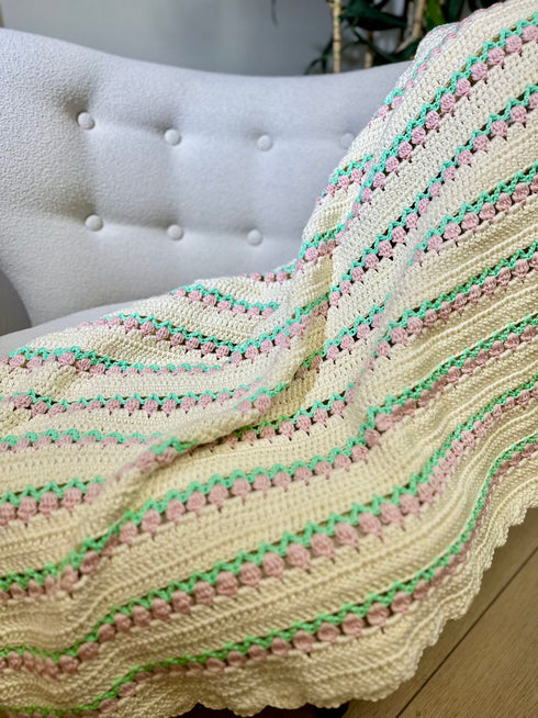 Manta de crochet para bebés y niños, diseño de tulipán, mezcla de algodón y lana, tamaño 40" x 40"