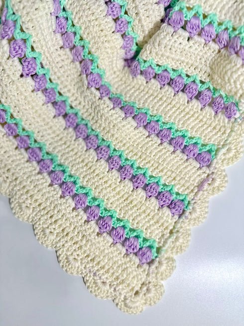 Manta de crochet para bebés y niños, diseño de tulipán, mezcla de algodón y lana, tamaño 40" x 40"