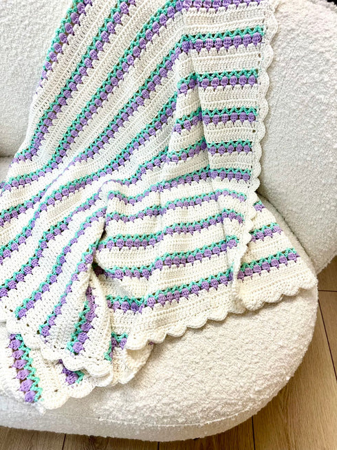 Manta de crochet para bebés y niños, diseño de tulipán, mezcla de algodón y lana, tamaño 40" x 40"