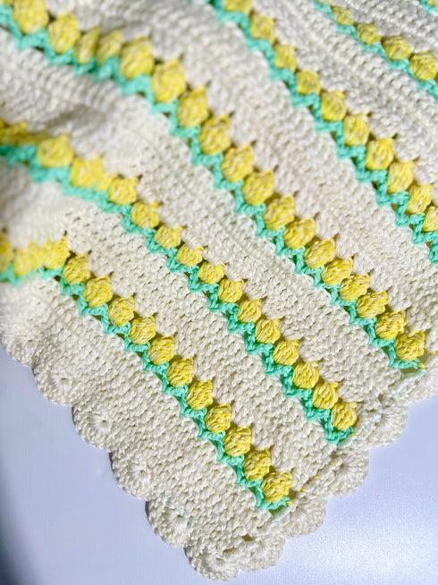 Manta de crochet para bebés y niños, diseño de tulipán, mezcla de algodón y lana, tamaño 40" x 40"