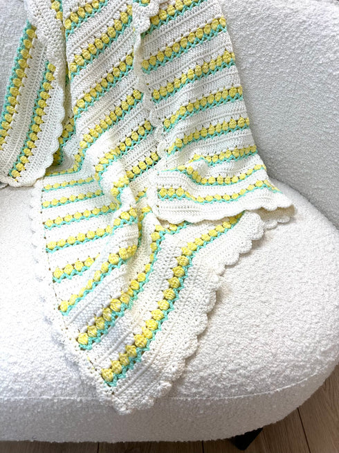 Manta de crochet para bebés y niños, diseño de tulipán, mezcla de algodón y lana, tamaño 40" x 40"